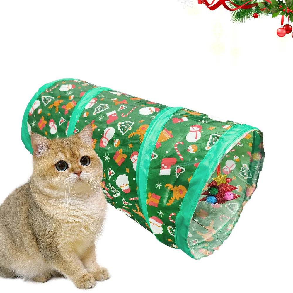 2/S/T Way Cat Tunnel Green Christmas Decoration Foldable Cat Tunnel Breathable Indoor Pet  Interactive Kitten Sport Supplies