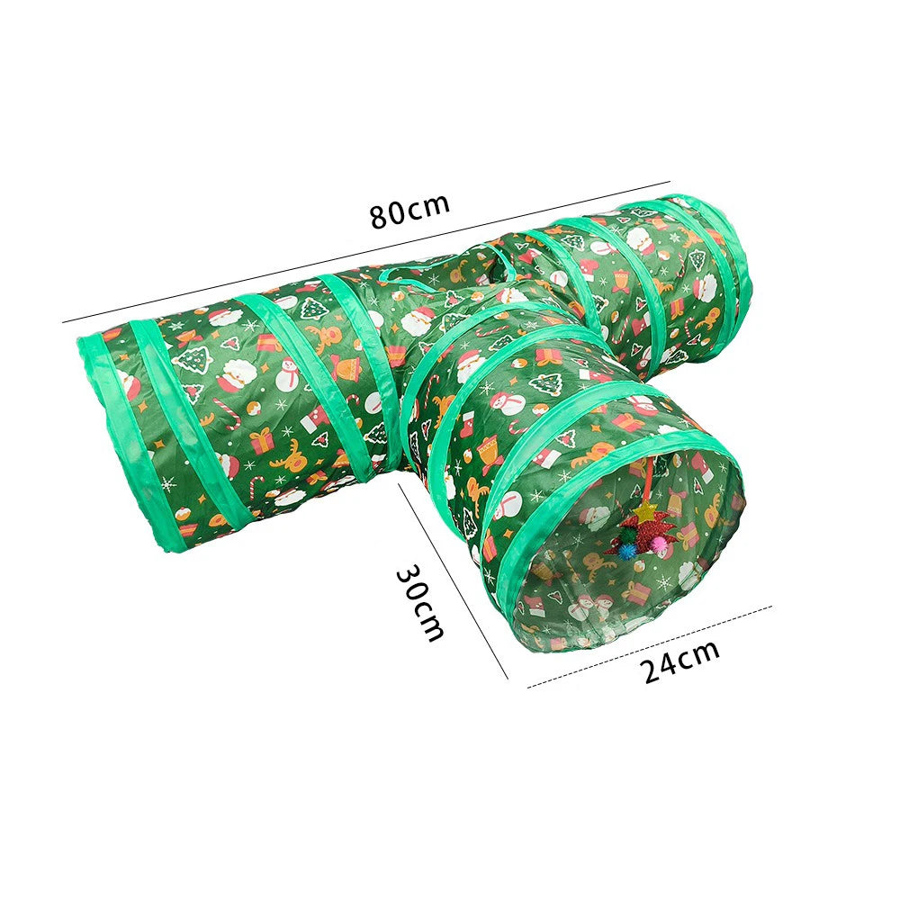 2/S/T Way Cat Tunnel Green Christmas Decoration Foldable Cat Tunnel Breathable Indoor Pet  Interactive Kitten Sport Supplies