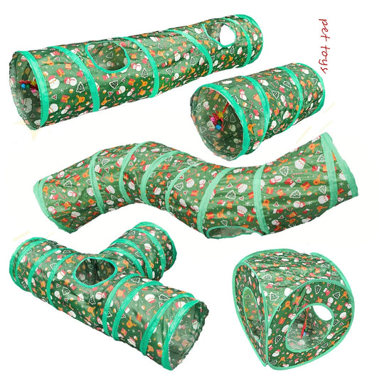 2/S/T Way Cat Tunnel Green Christmas Decoration Foldable Cat Tunnel Breathable Indoor Pet  Interactive Kitten Sport Supplies